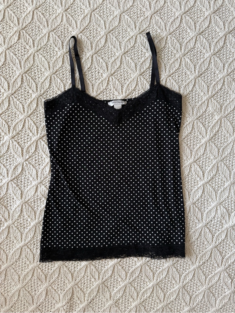 White House Black Market Black Polka Dot Lace-Trim Cami Tank Size M